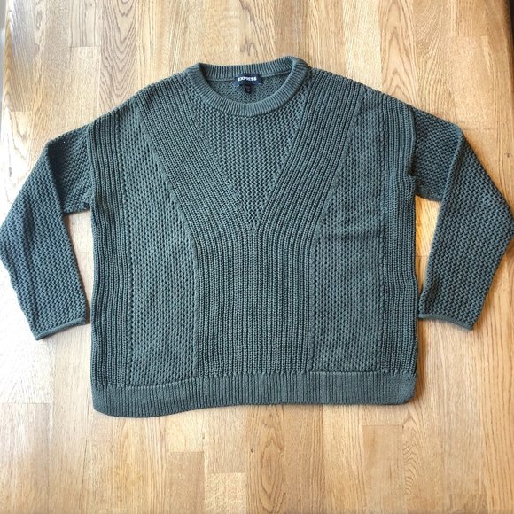 Express Sweaters - Express Olive Green Knit Sweater Oversized XS